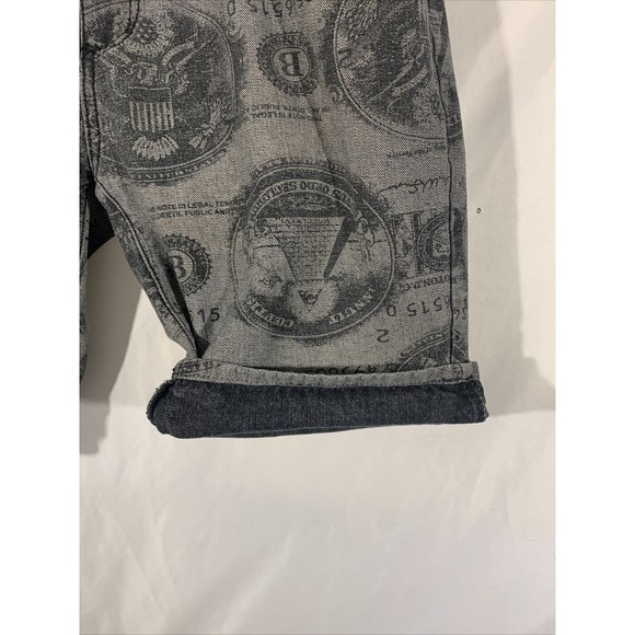 Jeanetix Blue Jean Shorts Sz 38 Money Logo All Over Print - Picture 8 of 10